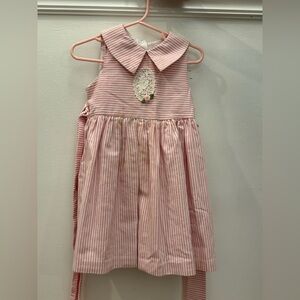 Laura Ashley Pink and White Striped Dress with Peter Pan Collar